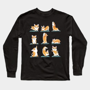 Corgi Yoga Watercolor Long Sleeve T-Shirt